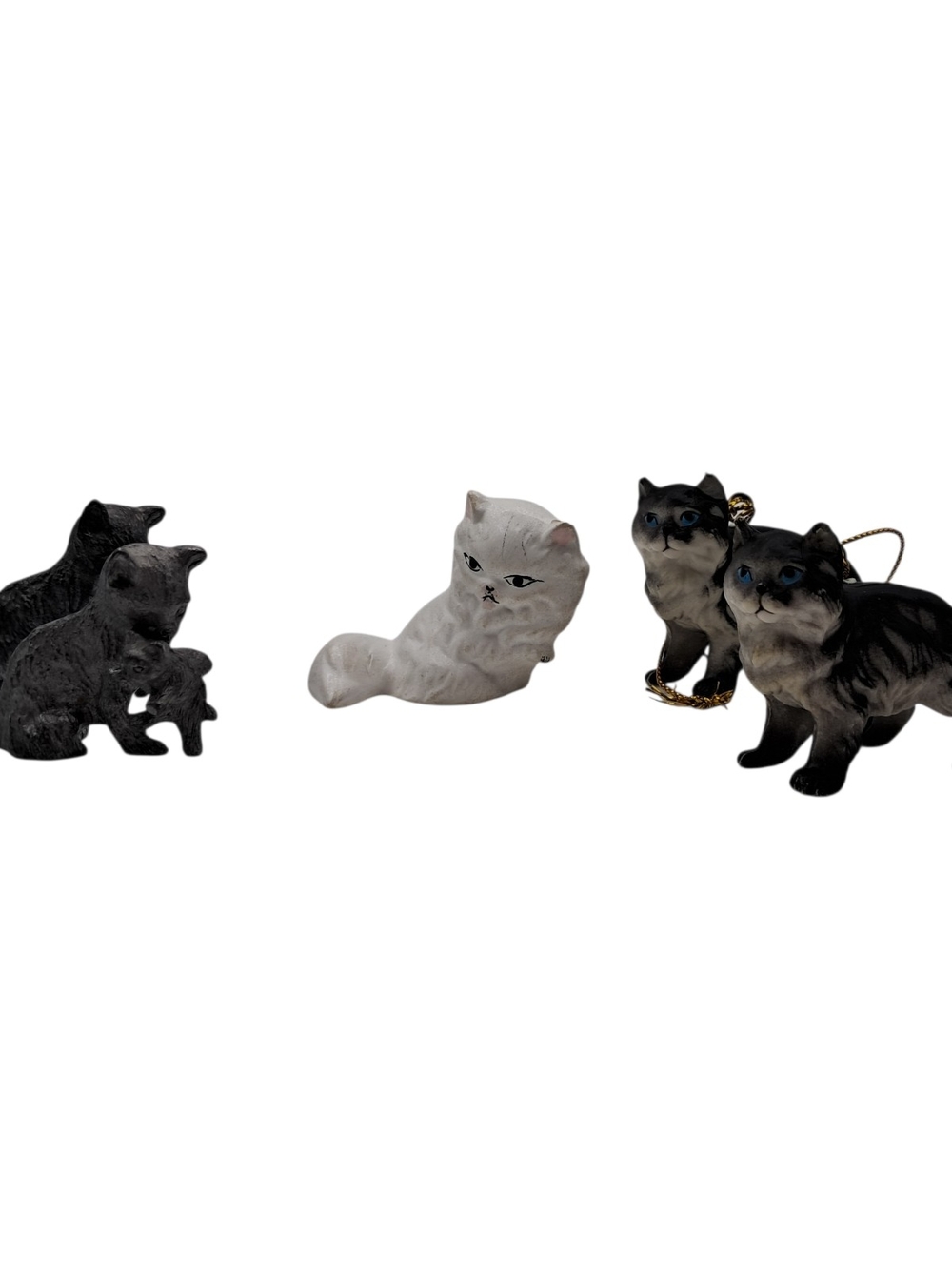 Vintage Cat Figurine Lot Miniature Resin Pewter Ornaments Blue Eyes Kit